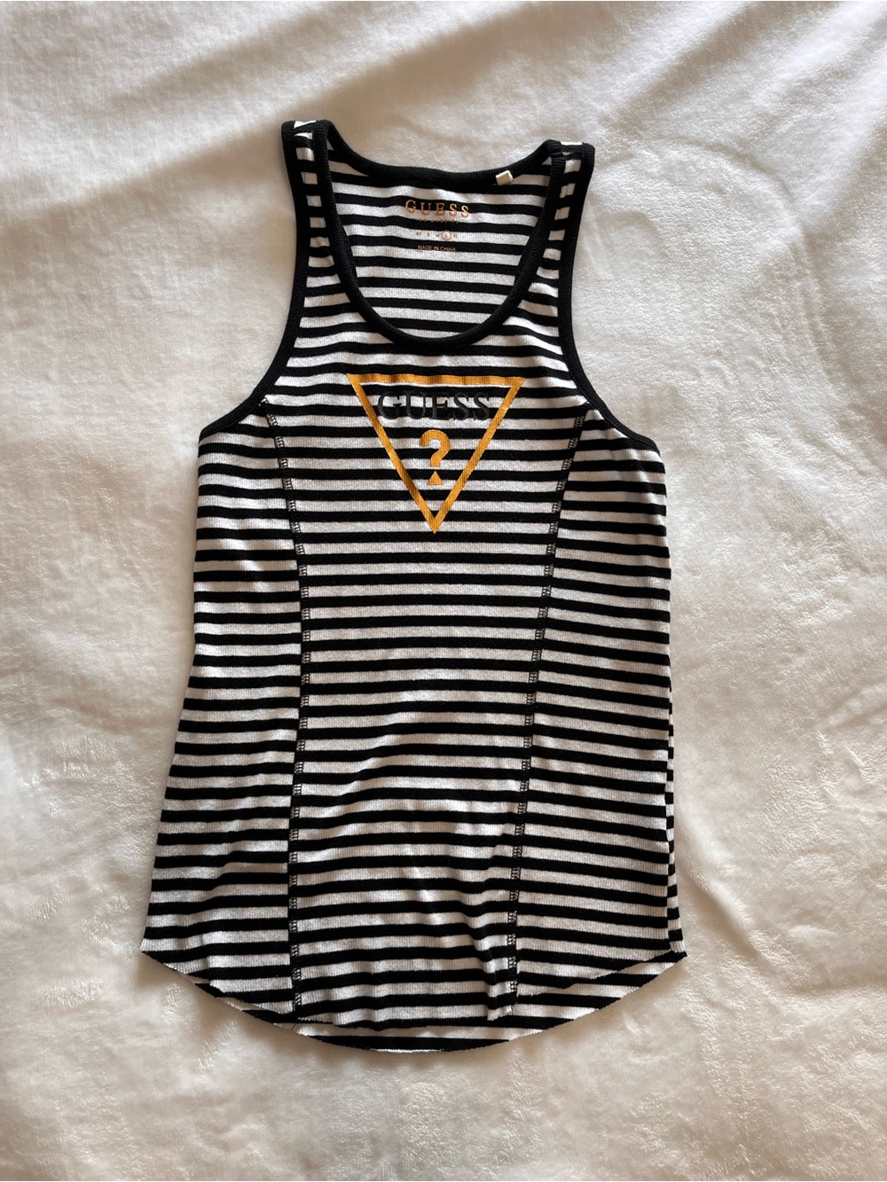 GUESS Striped Ribbed Sleeveless Shirt Tank Top Designer Y2K Woman’s Sz L EUC
